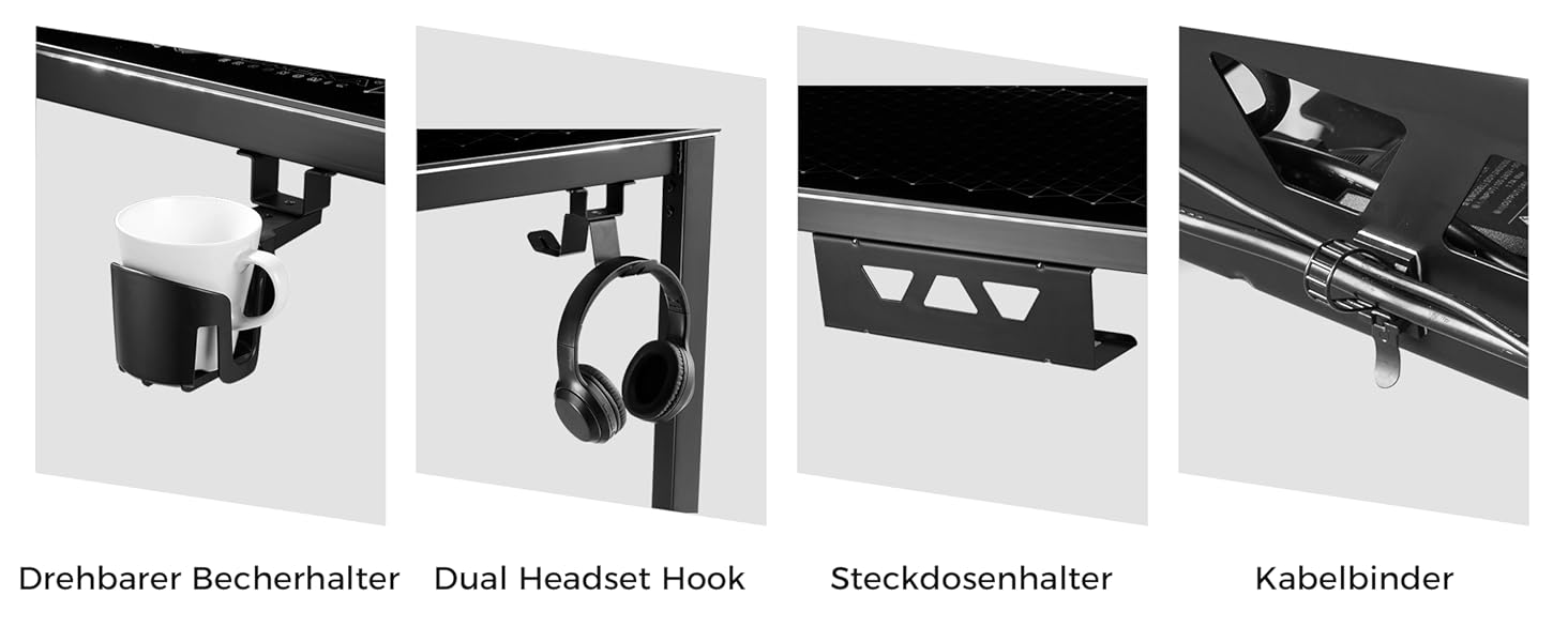 Ігровий стіл EUREKA ERGONOMIC з RGB-підсвічуванням 110 см - скляний комп'ютерний стіл для геймерів з керуванням через додаток