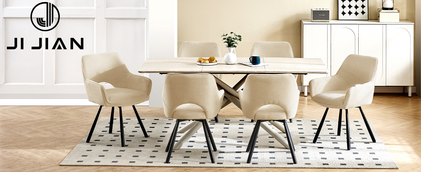 Набір з 4-х обертових стільців для їдальні з підлокітниками, 360° обертання, кухонні стільці, сучасні м'які стільці з тканинною спинкою для кухні, їдальні, спальні, бежеві