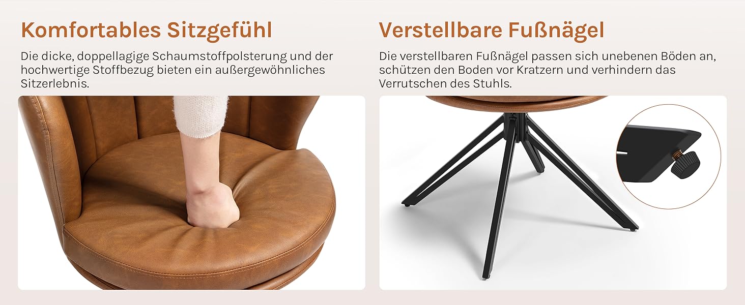 Крісла для обідньої зони WOLTU (2 шт), 360° обертання, з підлокітниками, для кухні/вітальні, ергономічні, до 150 кг, штучна шкіра (колір: коричневий)