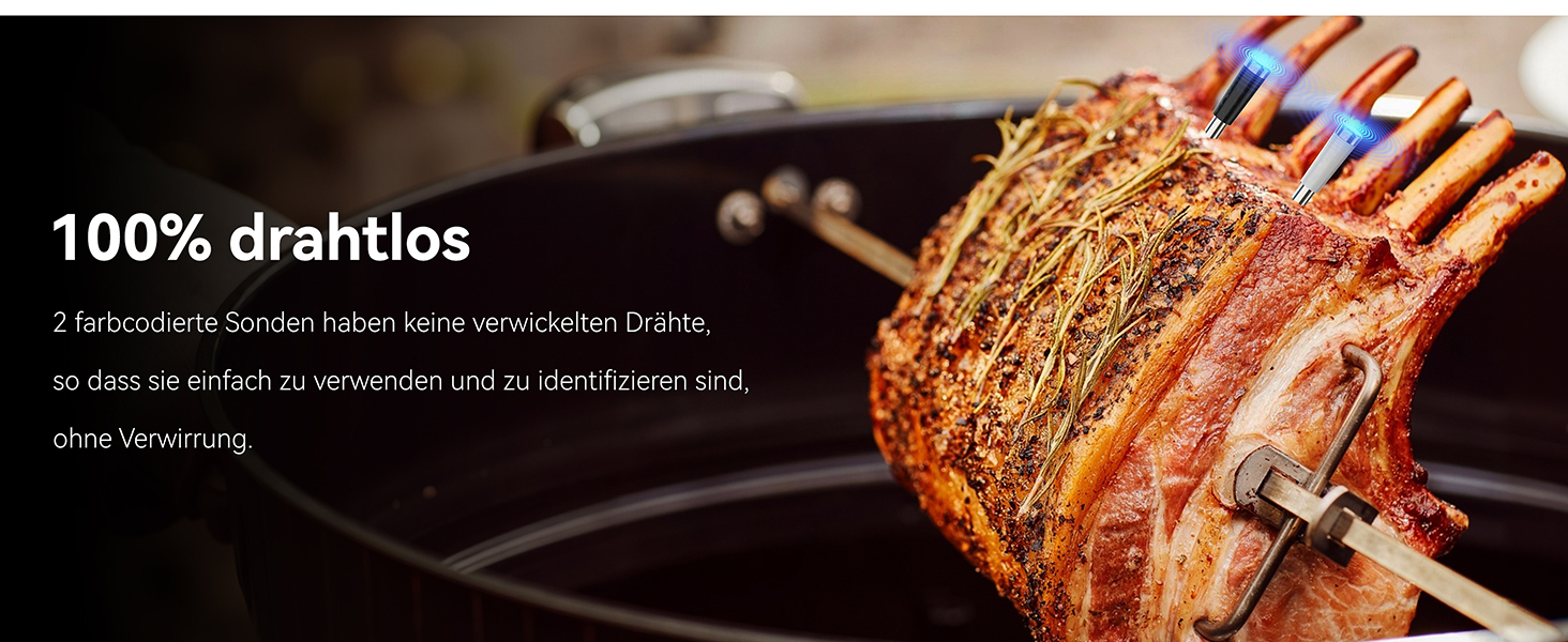 Бездротовий термометр для м'яса BFOUR з 2 зондами, Bluetooth, LCD-дисплей, керування через APP, цифровий термометр для приготування на грилі, в духовці, мангалі, BF-40 PRO, чорний