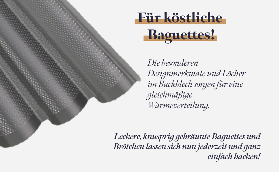 Деко для випічки багета GOURMEO (для 3 багетів) з антипригарним покриттям на деку для багета розміром 38,5 x 28,5 x 3,5 см, форма для багета-форма для випічки булочок (1 деко для випічки на 3 багета, антрацит)