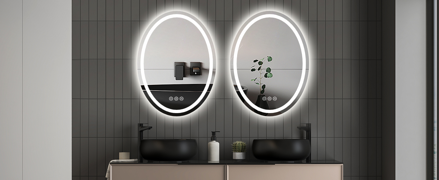 Дзеркало для ванної кімнати ChillCruiser LED круглої форми 50 см з чорною рамою, антизапар, 3 кольори, функція пам'яті