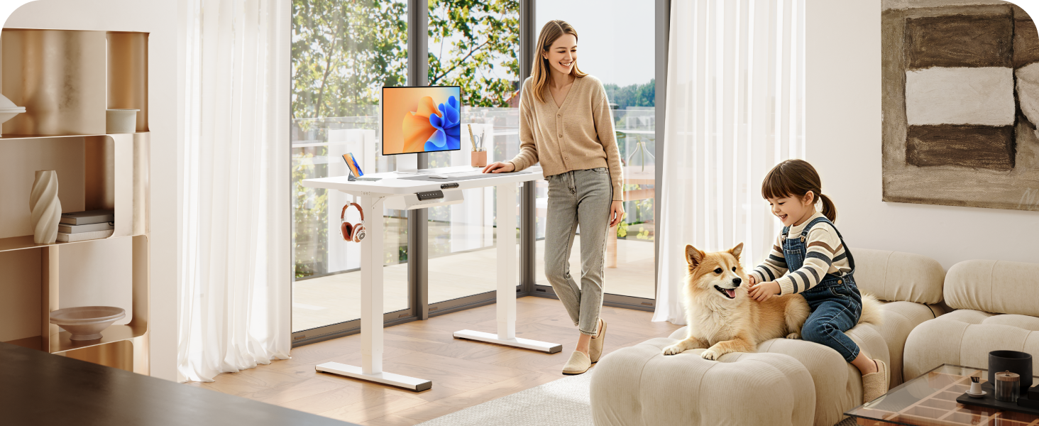 Регульований по висоті стіл SANODESK 180x80 см - великий стіл для роботи стоячи, вантажопідйомність 80 кг, тихий та швидкий, для дому та офісу (білий)
