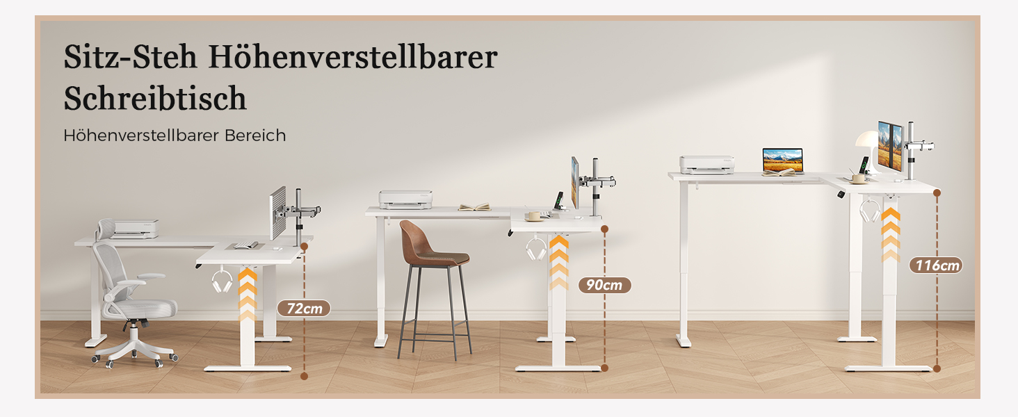 Електричний кутовий стіл Klicelor з регулюванням висоти, 190 x 155 см. 3 функції пам'яті, антиколізійна технологія, ергономічний комп'ютерний стіл, білий