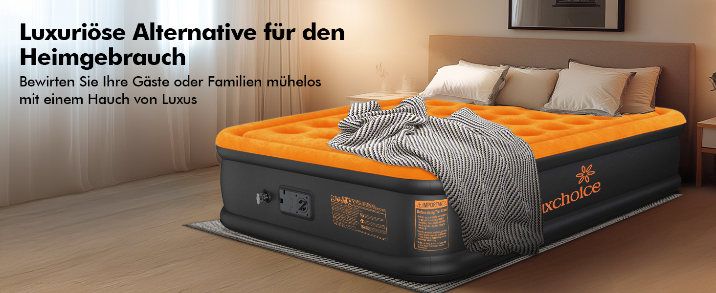 Надувне ліжко Luxchoice з електричним насосом для 2 осіб (205x155x38 см) - Dark Orange