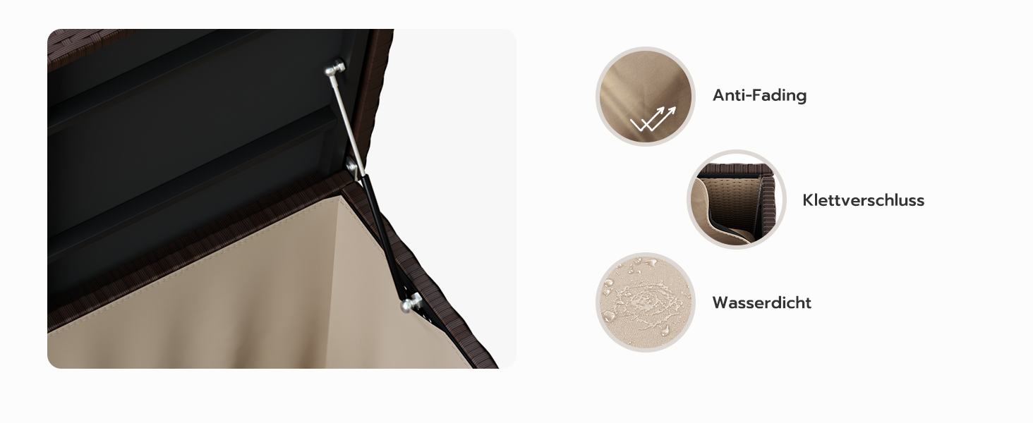 Водонепроникний садовий ящик Amopatio Gartenbox 650л з поліротангу для подушок, металевий з газовими амортизаторами, для саду та балкону, коричневий