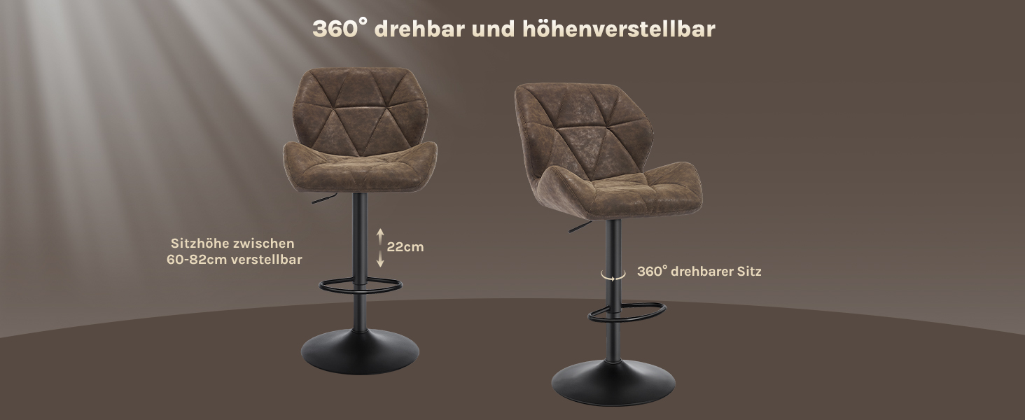 Барні стільці WOLTU 2 шт. - комплект, регульована висота, обертання, штучна шкіра, сталь, темно-коричневий