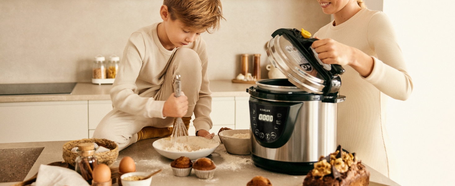 Електричний сковорода-каструля NEWLUX Chef Pot V110, 6L, 10 програм, 1000W, таймер 24год, 2 режими тиску