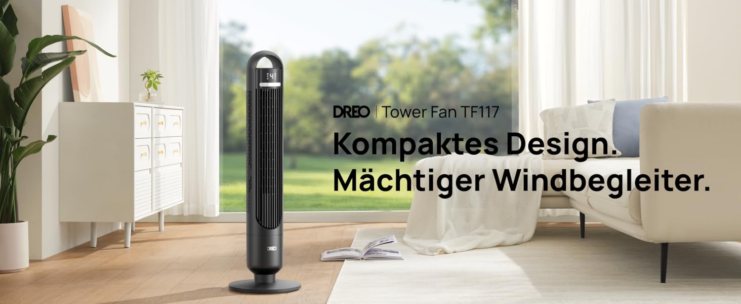 Вентилятор підлоговий DREO Smart Tower 91.5 см: тихий, з пультом, WiFi, Alexa/Google, 90° осциляція, 4 режими, таймер 8 год, для дому/офісу (чорний)