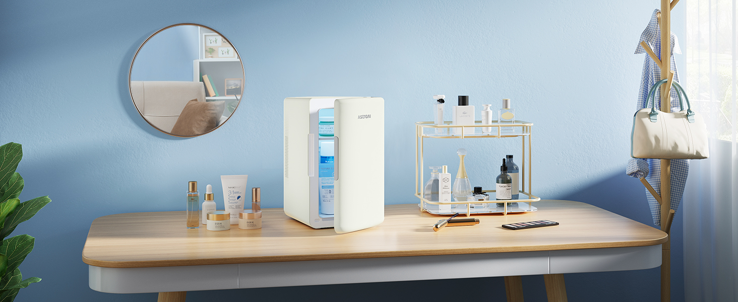 AstroAI Міні холодильник 2-в-1, 6 літрів, з функцією охолодження та підігріву, 12V/220V, для авто, офісу та гуртожитку (Бежевий)