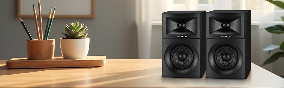 Sanyun SW203: Акустична система 4.0 для студії - 60W, 4-смугова, DSP, 3D звук, USB/Bluetooth 5.4, 24bit DAC, 3