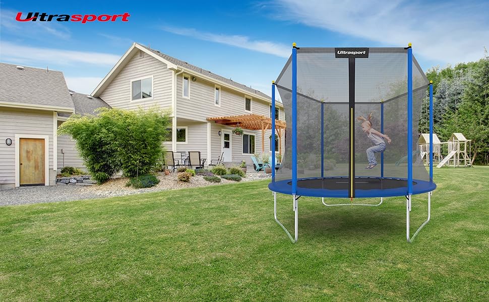 Батут Ultrasport Uni-Jump 460 см для дітей та дорослих (до 150 кг) з сіткою, захисним покриттям та комплектом для монтажу | Садовий батут