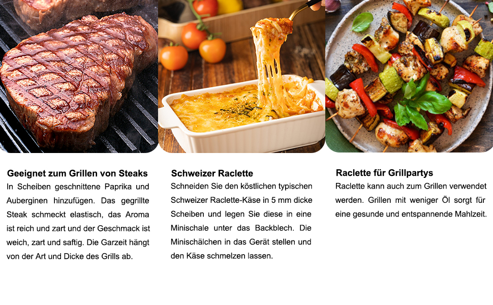 Електричний гриль для фондю Raclette на 8 осіб з антипригарним покриттям, 1500W, з 8 міні-сковорідками та 4 дерев'яними шпателями, регульована температура, нержавіюча сталь 44 x 30 x 16 см