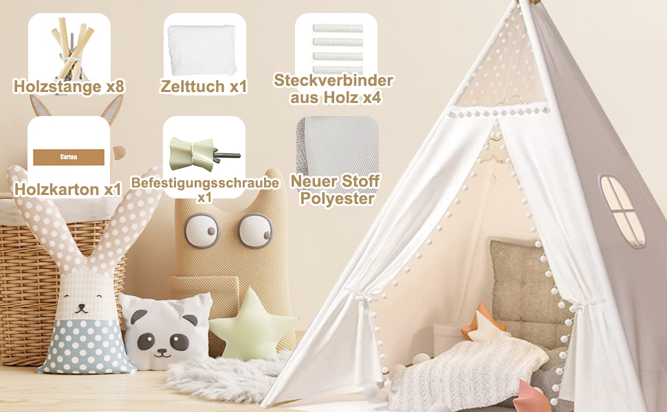 Camiraft Тент-Тіпі для дітей сірого кольору, ігровий намет з бавовни для хлопчиків та дівчаток, складаний намет-халапа для гри в приміщенні та на вулиці