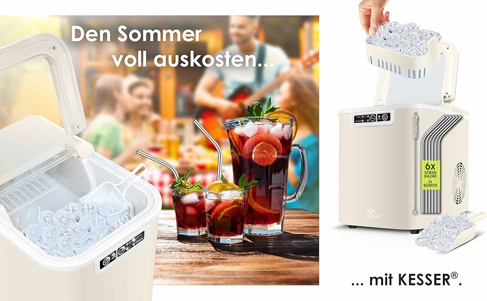 Машина для приготування льоду KESSER® з нержавіючої сталі, 12 кг/24 год, LED-дисплей, самоочищення, 2 розміри кубиків льоду, 2.2 л резервуар