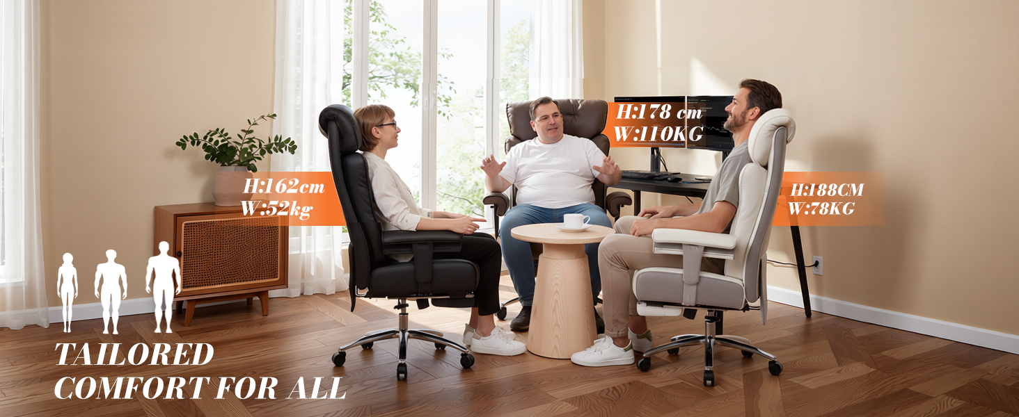 Офісний крісло Efomao XXL 200 кг з підставкою для ніг, сіре. Крісло для керівника з екошкіри, висока спинка, регульовані підлокітники, підтримка попереку для дому та офісу.