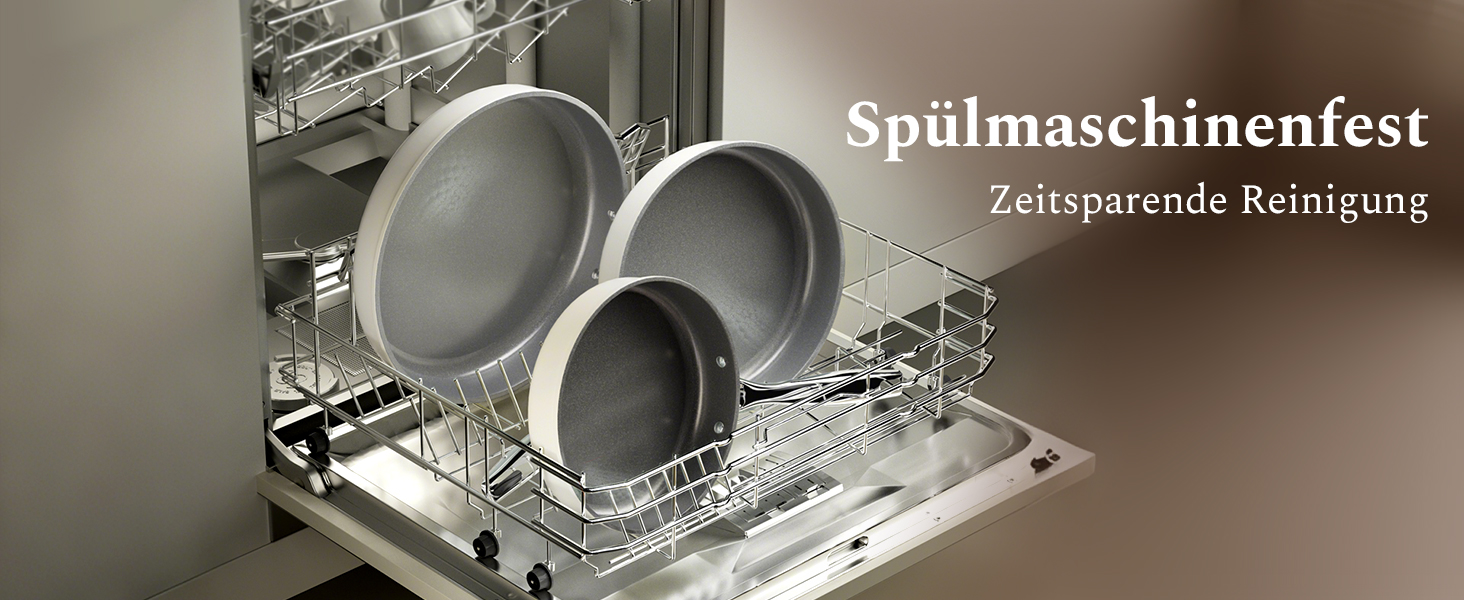 Набір сковорідок Koch Kode: керамічні сковороди 20, 24, 28 см з нержавіючою ручкою, індукційне дно, без PTFE та PFOA, придатні для миття в посудомийній машині та випікання, бежевий колір