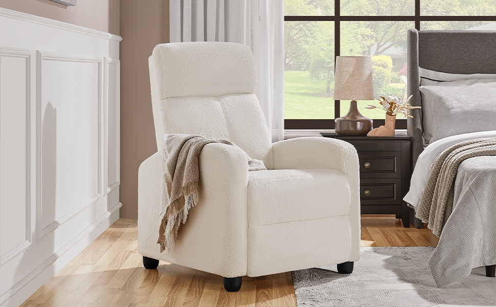 Крісло-релакс Yaheetech з регульованою підніжкою, крісло для телевізора, крісло-ліжак з тканини Boucle, колір слонова кістка