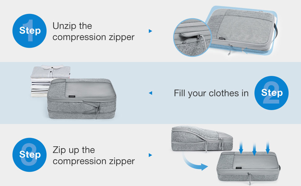 Набір компресійних органайзерів для подорожей BAGSMART (6 шт), міцні пакувальні куби для валізи та ручної поклажі, сірі