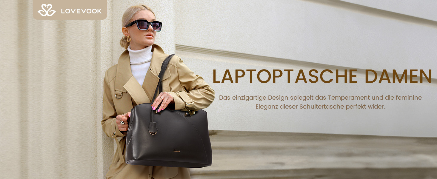 Сумка LOVEVOOK для жінок: велика, для ноутбука, шопер, робоча, офісна, з PU шкіри, чорна (15,6 дюймів)