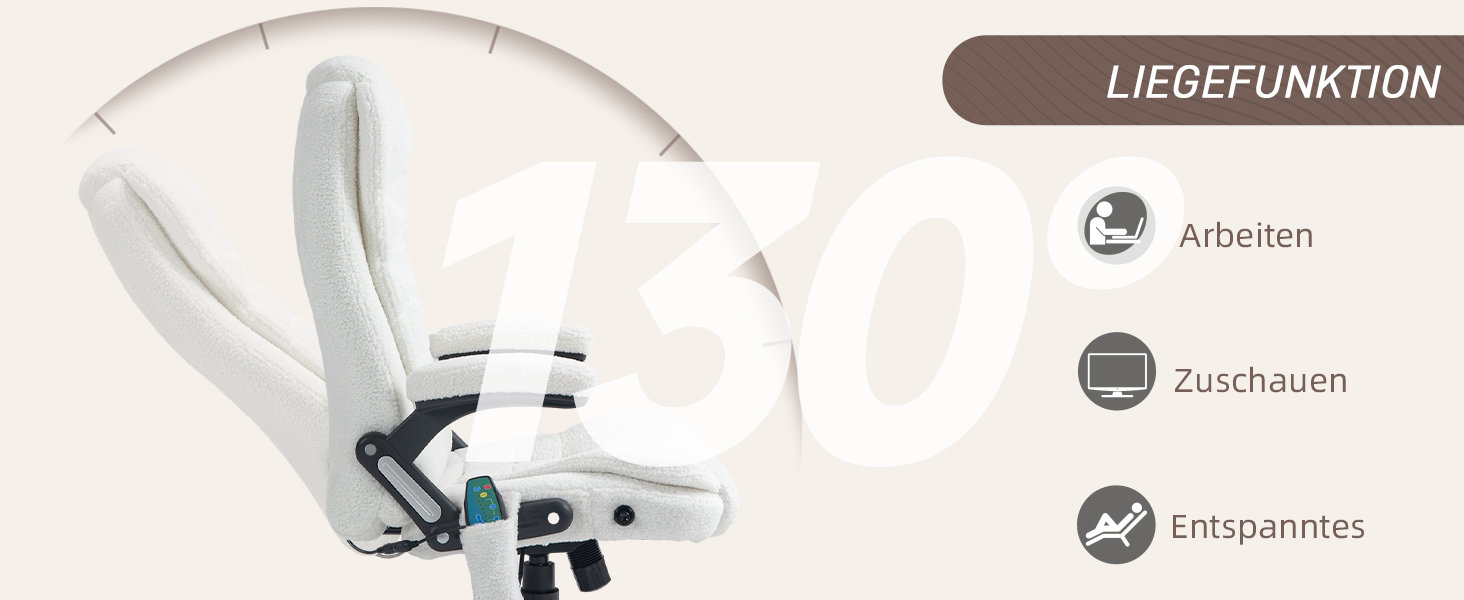 Крісло офісне Vinsetto з масажем, підігрівом, регулюванням нахилу та функцією розслаблення. Комп'ютерне крісло для офісу, кремово-біле, з кишенею з льону, оббивка з тедді-замші (100% поліестер).