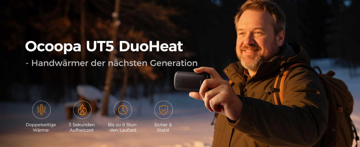 Електричні грілки для рук OCOOPA DuoHeat UT5 - чорні, для кемпінгу, полювання, подорожей, подарунок для чоловіків