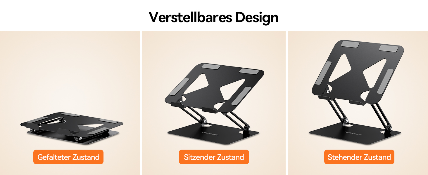 Підставка для ноутбука TECKNET, металева, регульована, 10-17.3 дюймів, чорна