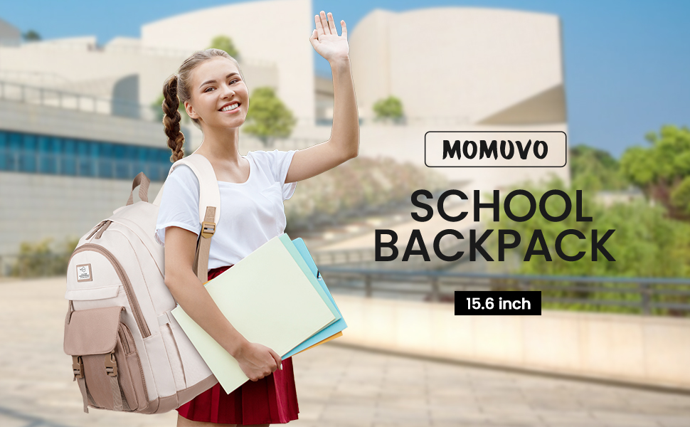 Жіночий шкільний рюкзак MOMUVO для підлітків та студенток, місткий рюкзак для ноутбука 17.3 дюймів, стильний міський рюкзак для коледжу (Чорний/Бежевий)