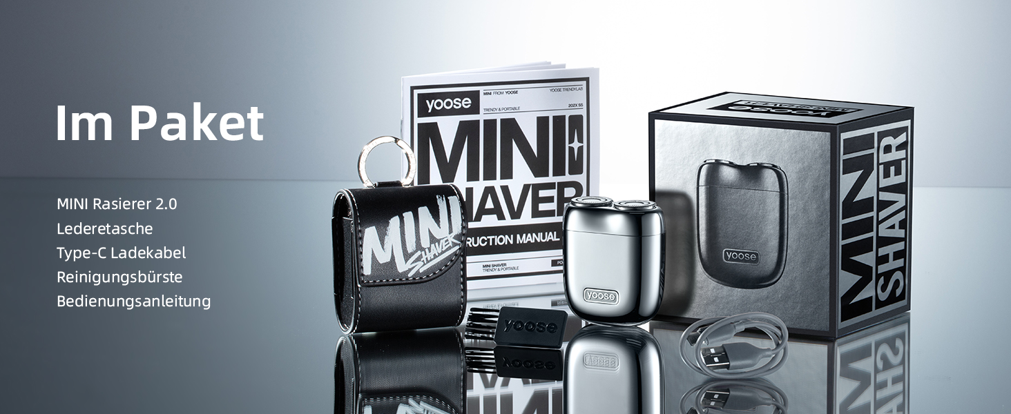 Електрична бритва Yoose MINI для чоловіків, водонепроникна (IPX7), срібляста, з мотором 8000 об/хв, Type-C зарядка