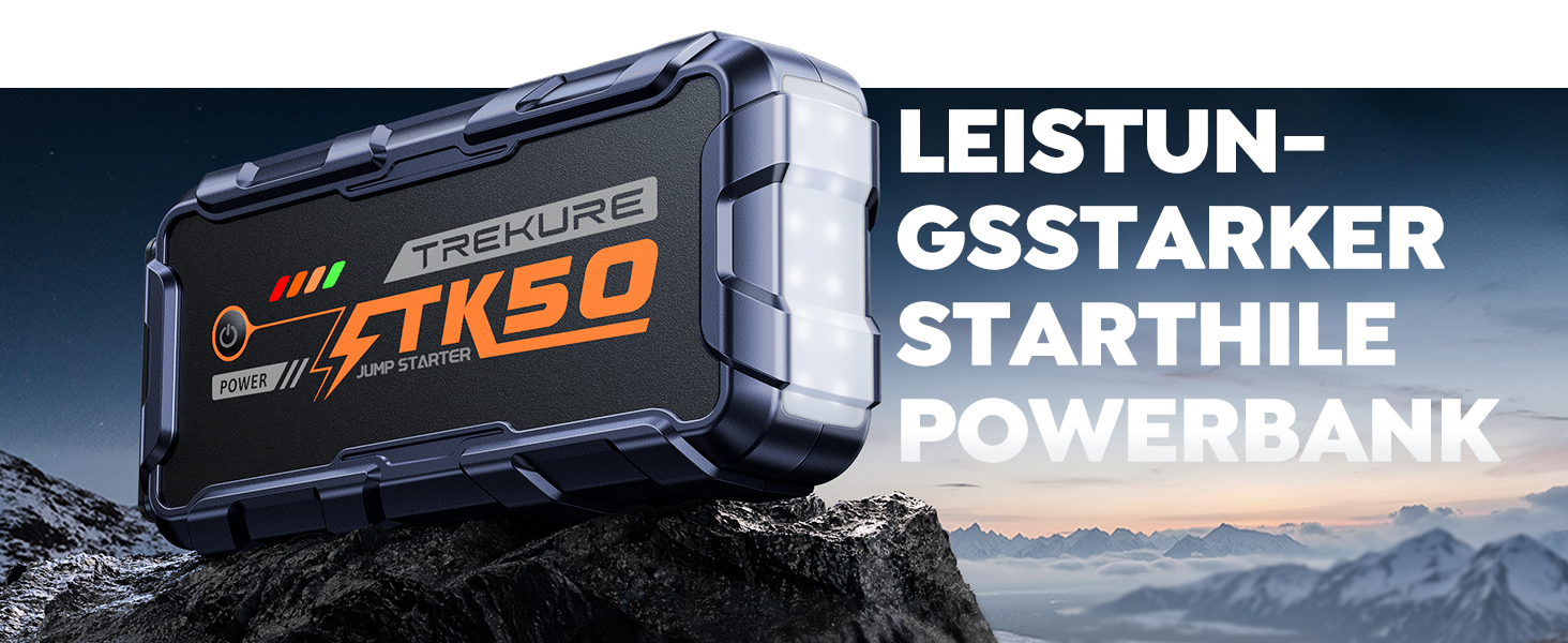 Бустер для автомобіля Starthilfe Powerbank 9000A 26800mAh — Пусковий пристрій для бензинових та дизельних двигунів (до 12.0L), 12V з ліхтарем 800 Лм та USB-портами, сіро-блакитний