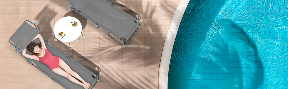 Набір з 2 шезлонгів Vounot, розкладні, для саду, басейну, тераси, сірого кольору. З сонцезахистом та регульованою спинкою.