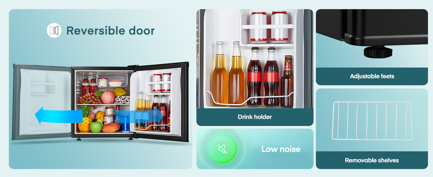 Міні-холодильник FOHERE 46L з відділенням для льоду | Компактний холодильник | Регулювання температури, енергозбереження, тиха робота | Холодильник для напоїв ідеально підходить для офісу, кемпінгу та геймінгу | Змінний бік відкривання дверцят | Чорний