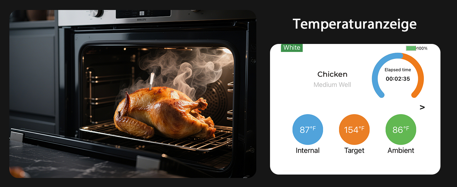 Бездротовий термометр для м'яса BlueSwan Grillthermometer з LCD дисплеєм (2 шт.), водонепроникні зонди IP67, 48 годин роботи від акумулятора, магнітна коробка, Bluetooth 150м, додаток з 9 режимами приготування, термометр для BBQ, духовки, гриля, кухні