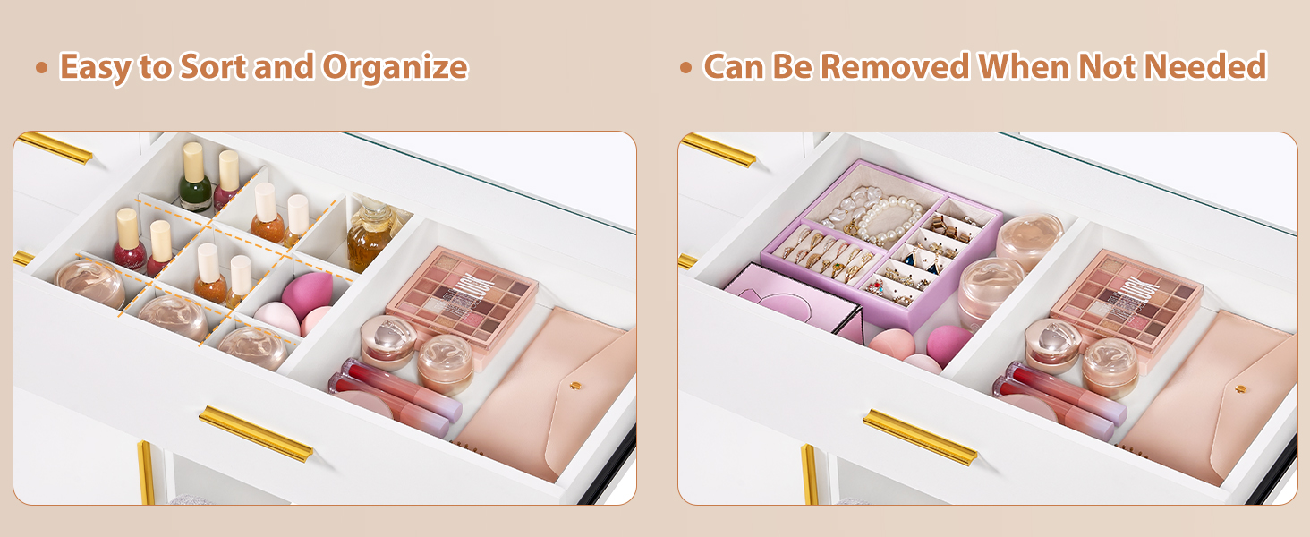 Великий туалетний столик ANWBROAD з регульованою LED-підсвіткою 3 кольорів та розеткою. Сучасний туалетний столик з дзеркалом, 7 ящиків, білий, 140x110x40 см. Модель BDT83W