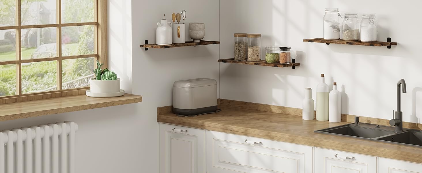 Полиця настінна EUGAD 3 шт., плаваючі полиці 60 см, дерев'яний декор вінтаж, настінні полиці для вітальні, кухні, офісу, ванної, витримує до 15 кг/полиця, коричневий вінтаж