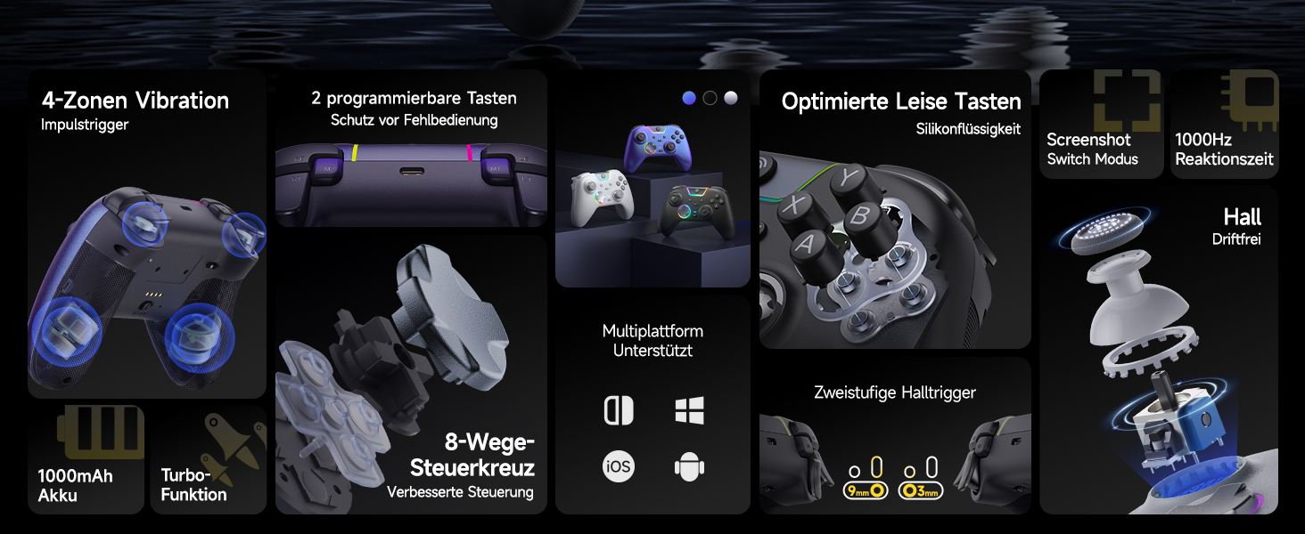 Бездротовий контролер EasySMX X05PRO для ПК, Switch, Android, iOS - ігровий контролер з тихими клавішами, Hall-joystick, 1000mAh акумулятор