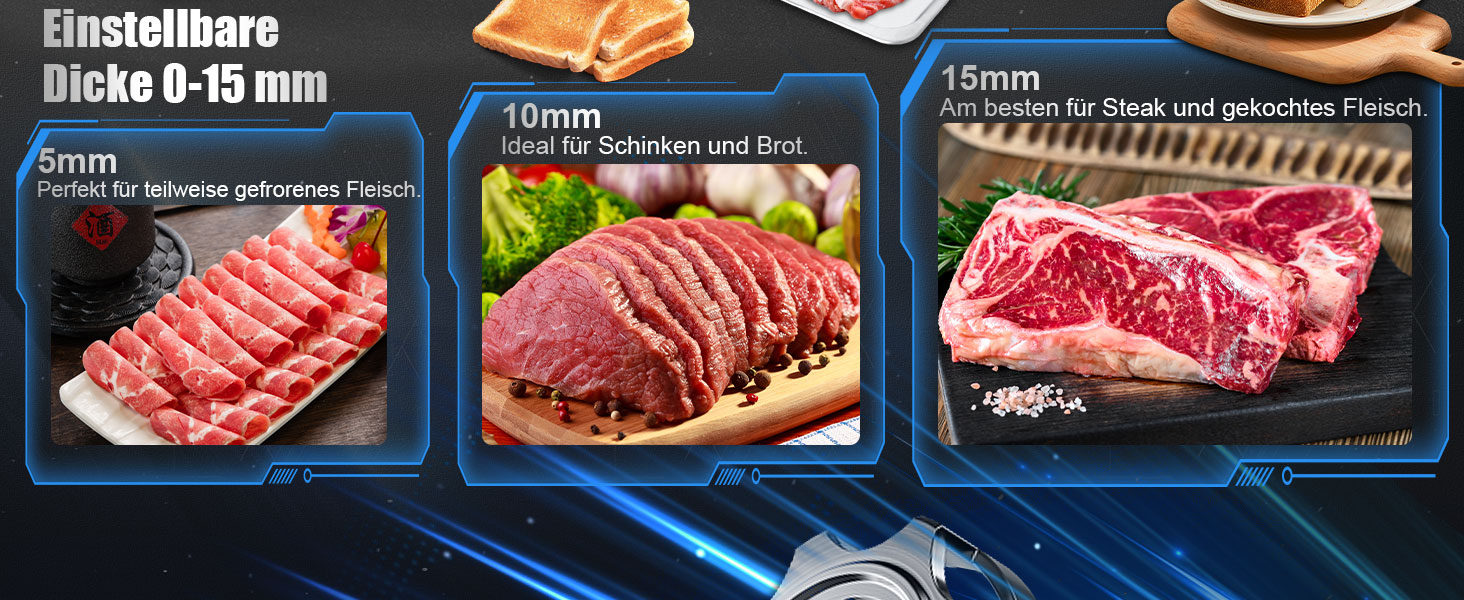 Електричний слайсер YASHE 200W з нержавіючою сталлю, 19 см, регулювання товщини 0-15 мм, для м'яса, сиру, хліба та овочів