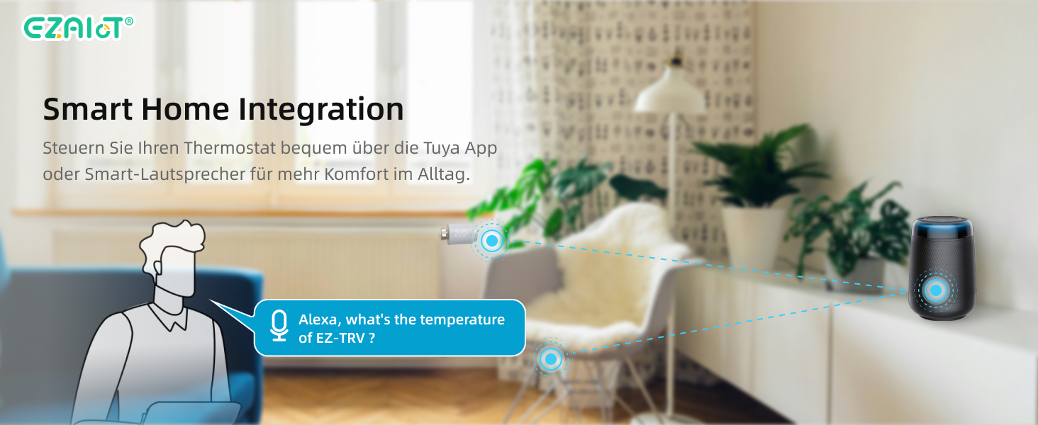 Розумний термостат на радіатор Wi-Fi Tuya EZ-TRV702W з програмуванням, датчиком температури та керуванням через додаток