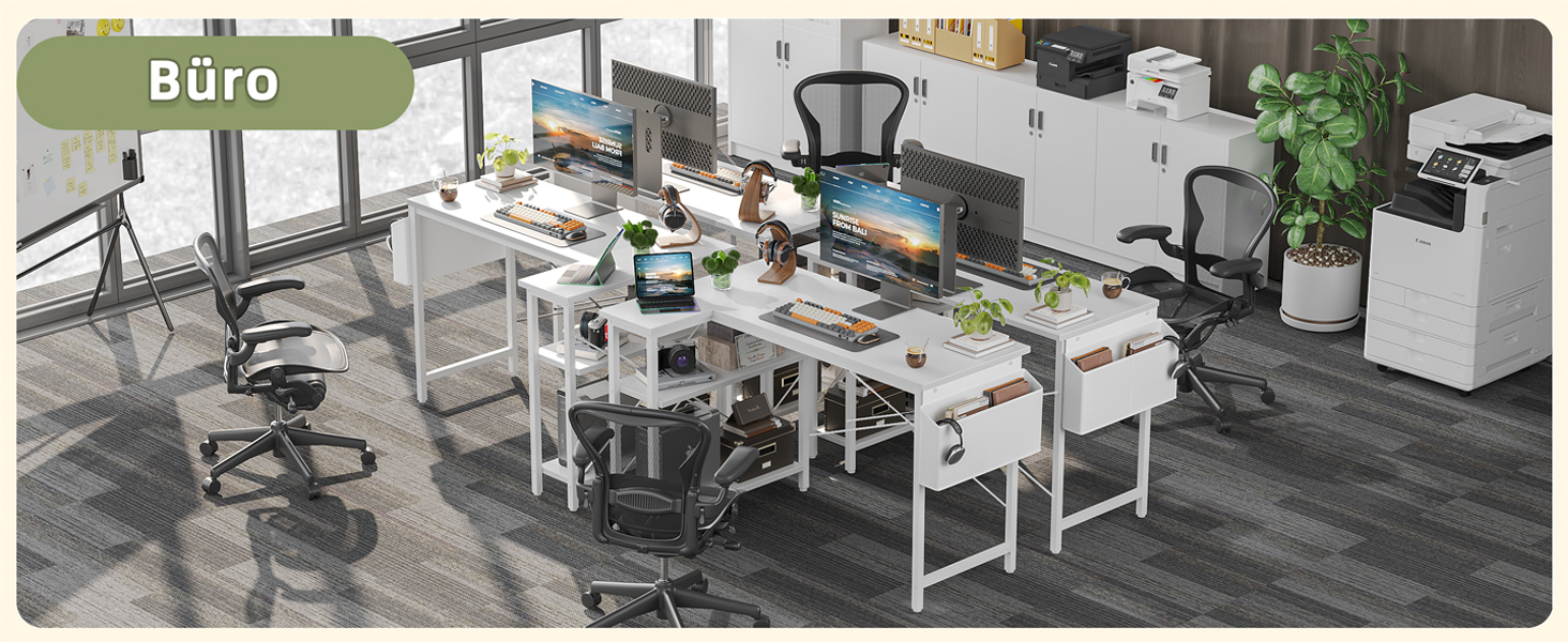 Бексв'ю кутовий стіл L-подібний для геймінгу 100x70 см з полицями, білий. Стіл для комп'ютера, навчання, роботи вдома.