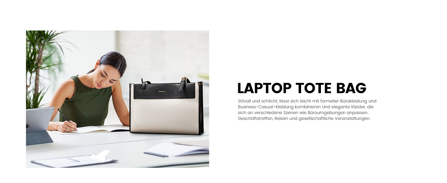 LOVEVOOK Сумка для ноутбука, жіноча велика водонепроникна сумка-шоппер з PU шкіри, для роботи, навчання, 15.6 дюймів (Чорний+бежевий)