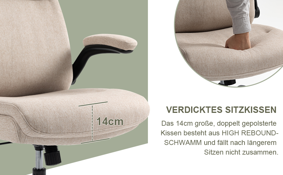 Офісний стілець CASTLOVE з ергономічною спинкою, регульовані підлокітники, висока спинка, регулювання висоти, функція гойдання (тканина бежевого кольору, до 150 кг)