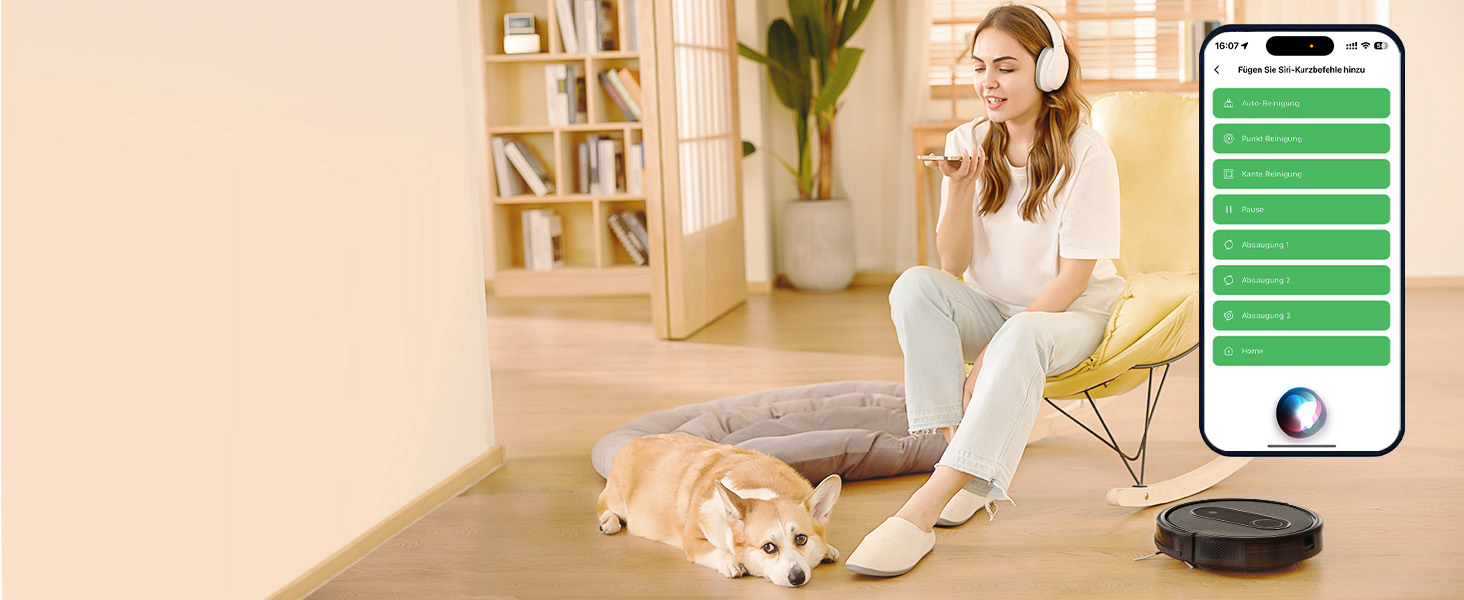 Робот-пилосос з функцією миття 2 в 1, потужність всмоктування 3000Pa, час роботи до 120 хвилин, 4 режими прибирання, робот-пилосос для видалення шерсті тварин з Aquacontrol™