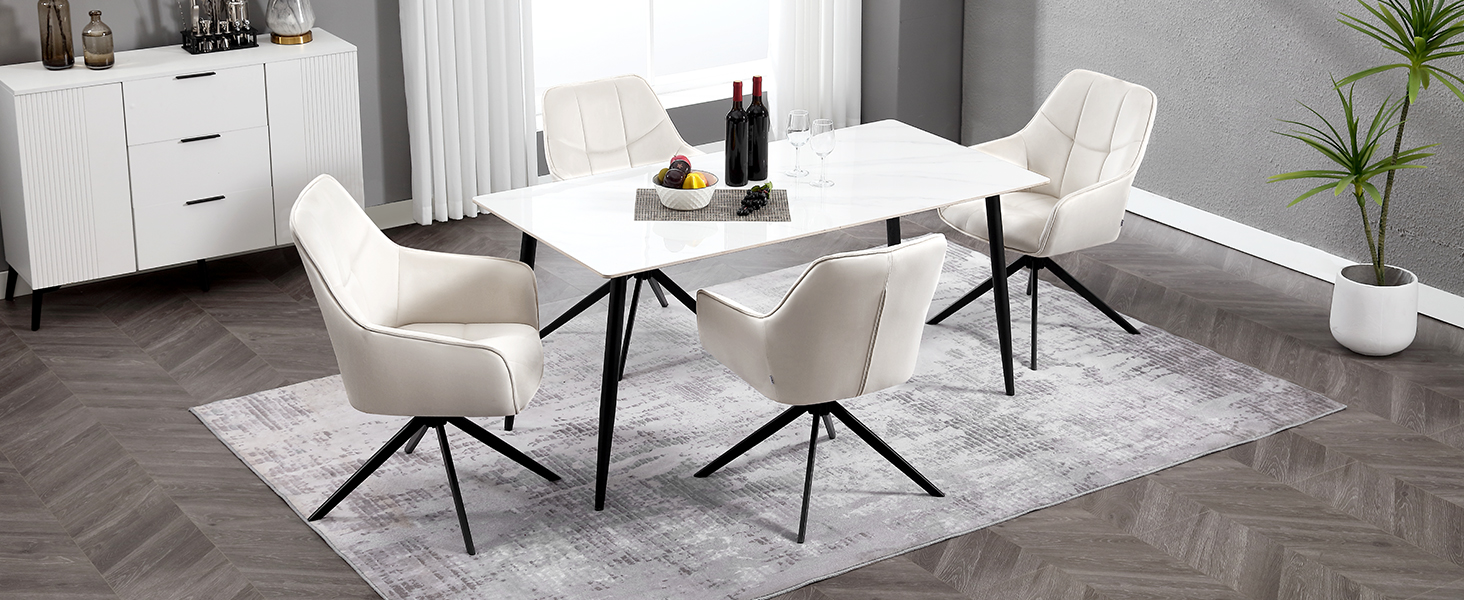 Крісла для їдальні WOLTU (2 шт.) – оббивка з жаккарду та вельвету, з металевими ніжками, для кухні, вітальні, їдальні (Чорний)