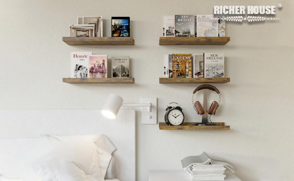 Полиця настінна RICHER HOUSE 3 шт. для фотографій та декору, дерев'яна плаваюча полиця, 90 см (Дуб) для вітальні, дитячої, спальні, кухні, ванної