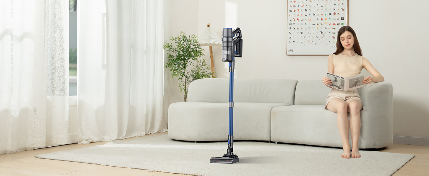 Акумуляторний пилосос з функцією миття підлоги, 45000Pa/550W/60 Min, безщітковий двигун, LED-дисплей, самостійна парковка, для твердих поверхонь, килимів та шерсті тварин, блакитний