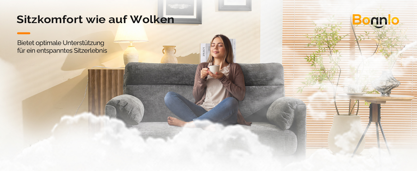 Диван Bonnlo 2-місний, компактний, 125 см, тканинний, сірий. Для офісу, вітальні, спальні, кабінету. Легка збірка, льон.