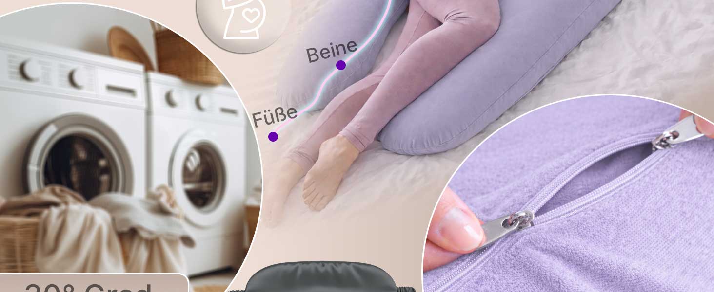 Подушка для вагітних ELONEO NEU для сну на боці, подушка для годування, XXL, фіолетова, знімний чохол, подушка для читання, пральна