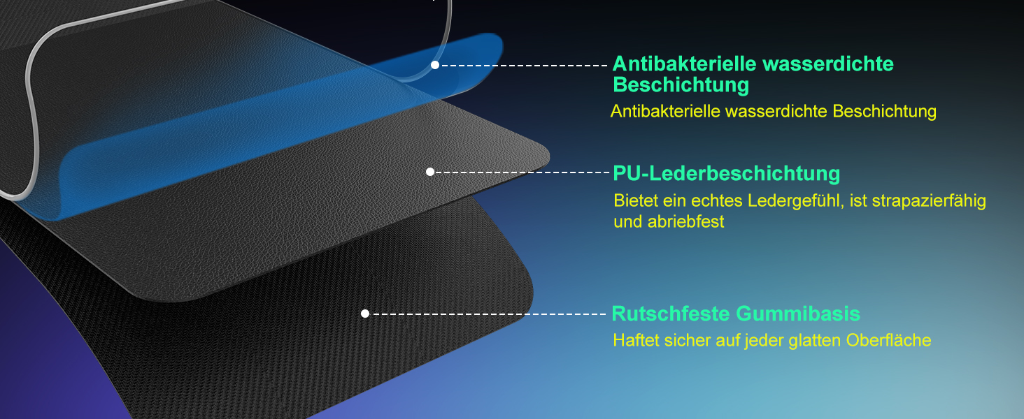 Ігрова підставка для миші RGB з бездротовою зарядкою Qi 15W, LED-підсвічування, 10 режимів, водонепроникна, протиковзна, для геймінгу, ПК, офісу (чорний PU)