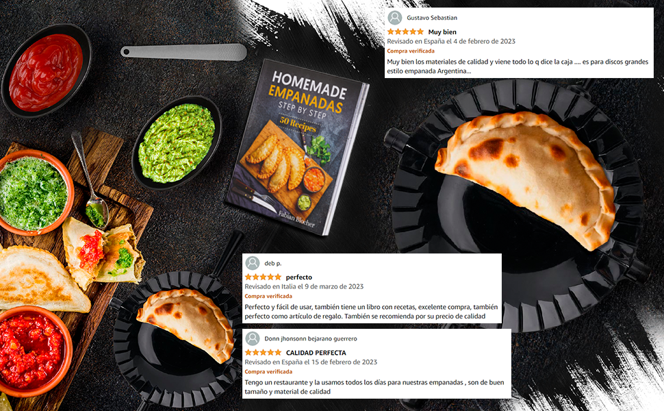 Набір для приготування емпанадас Tortillada: форма-прес 15,5 см, вирізач, ніж, мисочки для соусів та книга рецептів, 7 предметів