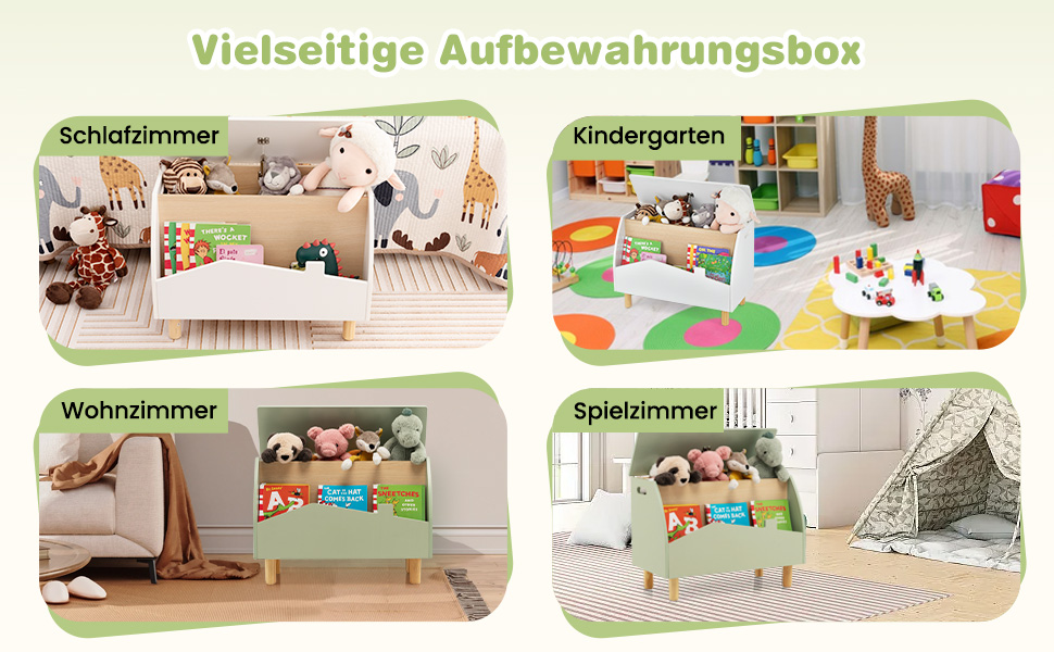 COSTWAY Скринька для іграшок з полицею, дерев'яна іграшковий ящик з кришкою, комод для іграшок, органайзер для дитячої кімнати, 60x30x44 см (Білий)